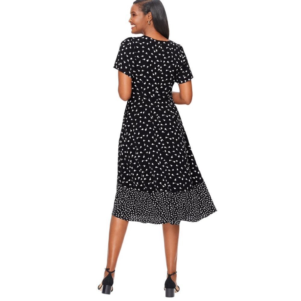 Talbots Black White Print Flutter Short Sleeve Mi… - image 3